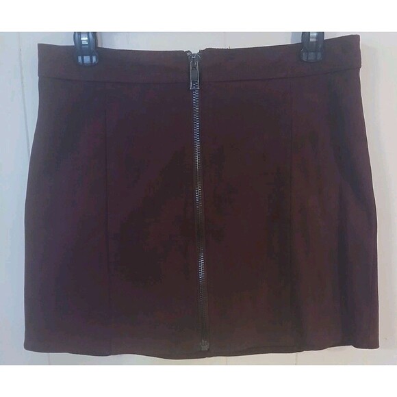 Forever 21 Front Zip Maroon Suede Skirt  Women's Large Preppy Academia - Picture 1 of 4